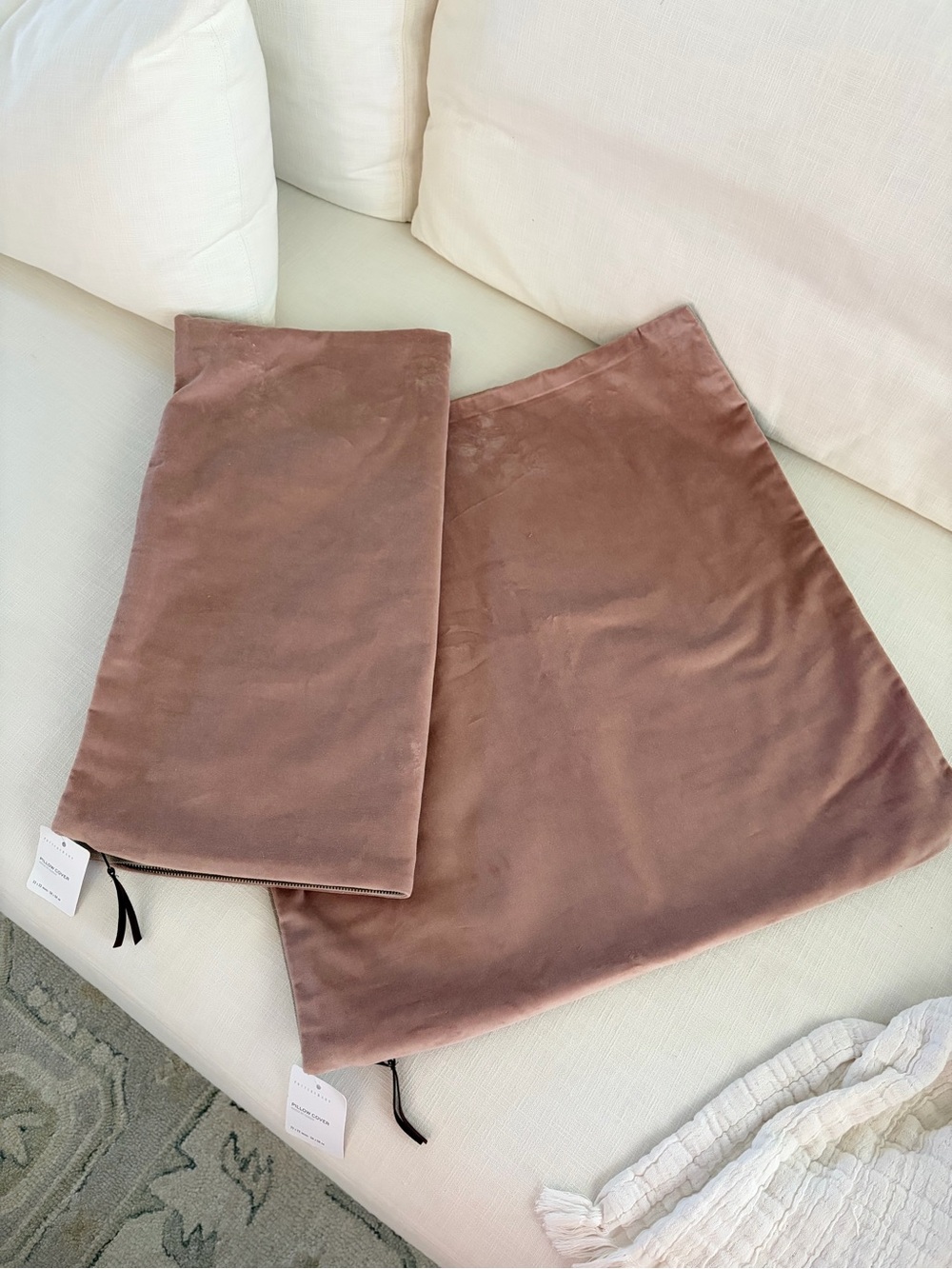 Pottery Barn Pink Velvet Pillow Covers 22” x 22”
